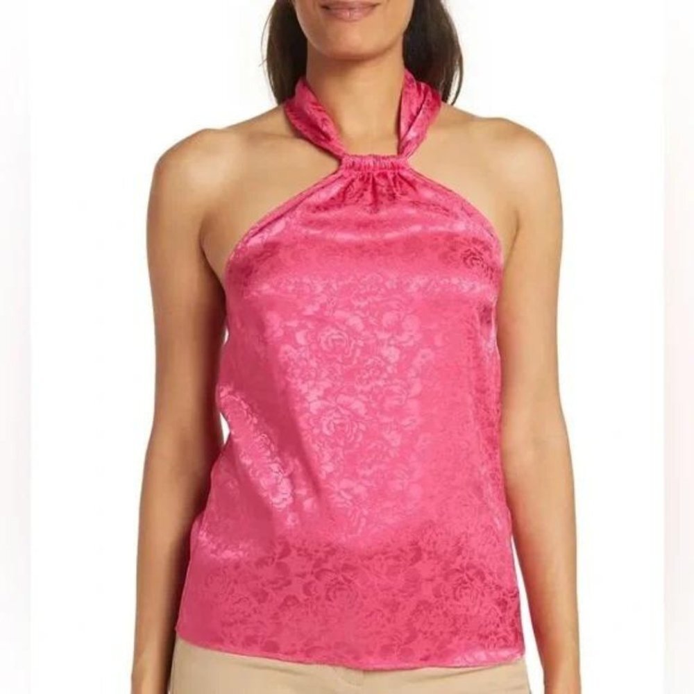 NWT Ronny Kobo Claire Floral Hot Pink Halter Top